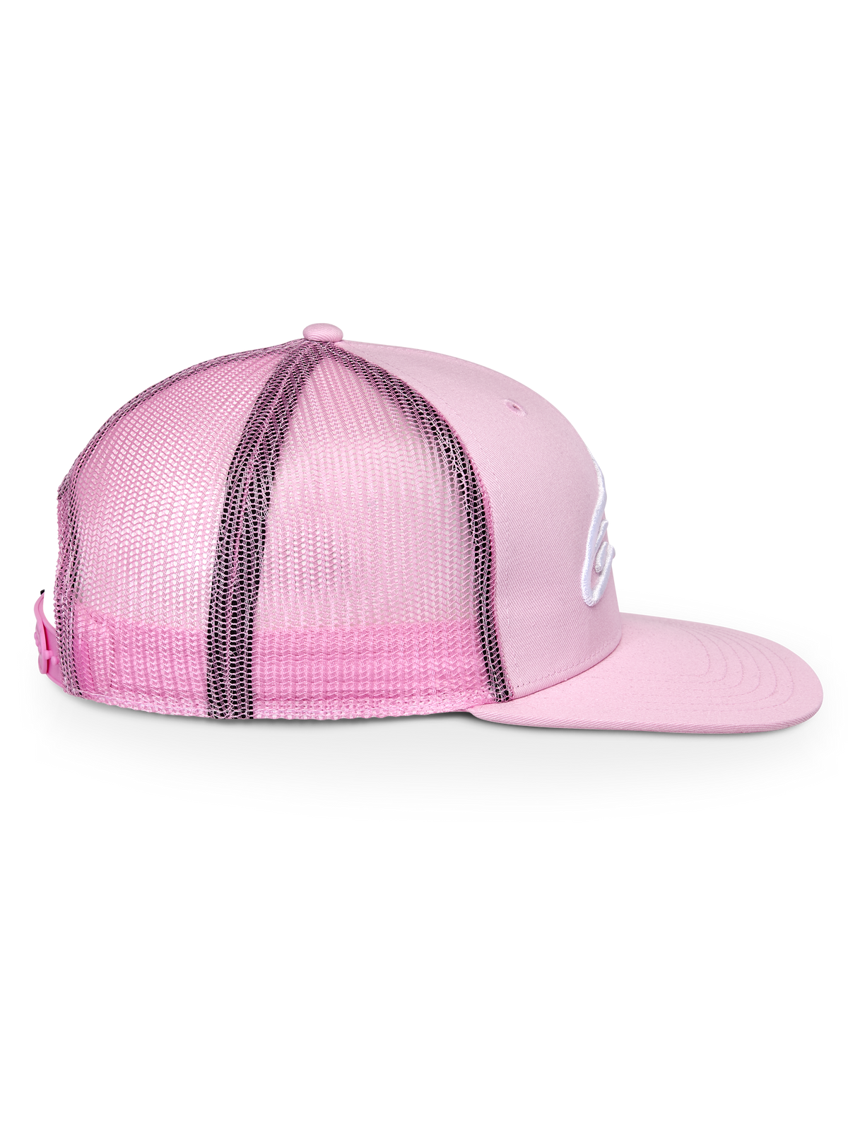 Alpinestars Corp Trucker kasket, pink, profilvisning fra siden, struktureret krone med flad skygge, twill-front og mesh-bagside, justerbar snapback-lukning, afslappet sportswear-hovedbeklædning