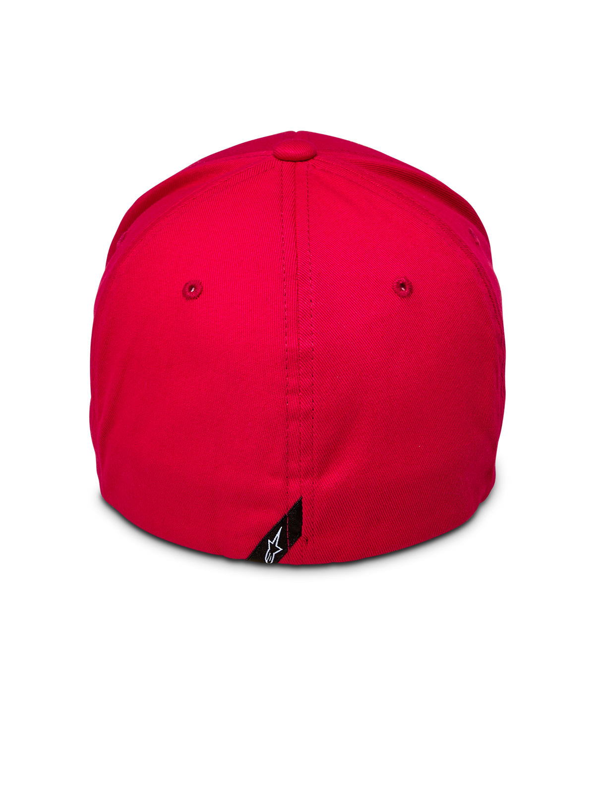 Alpinestars Corp Shift 2 Curved Brim, rød, set bagfra med flex-back design og et lille sort Alpinestars-logomærke, struktureret krone i rød stræk-twill, afslappet motorsport-hovedbeklædning