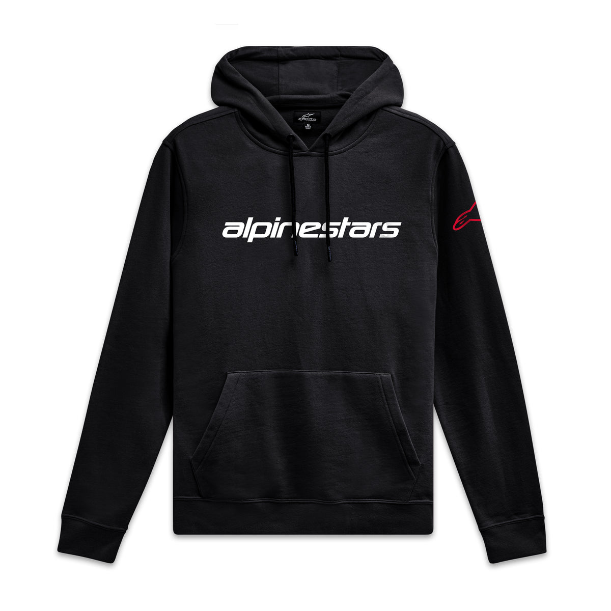 Alpinestars Linear Wordmark V3 Hættetrøje, sort pullover sportstøj hættetrøje med hvidt brystlogo og rødt ærmelogo