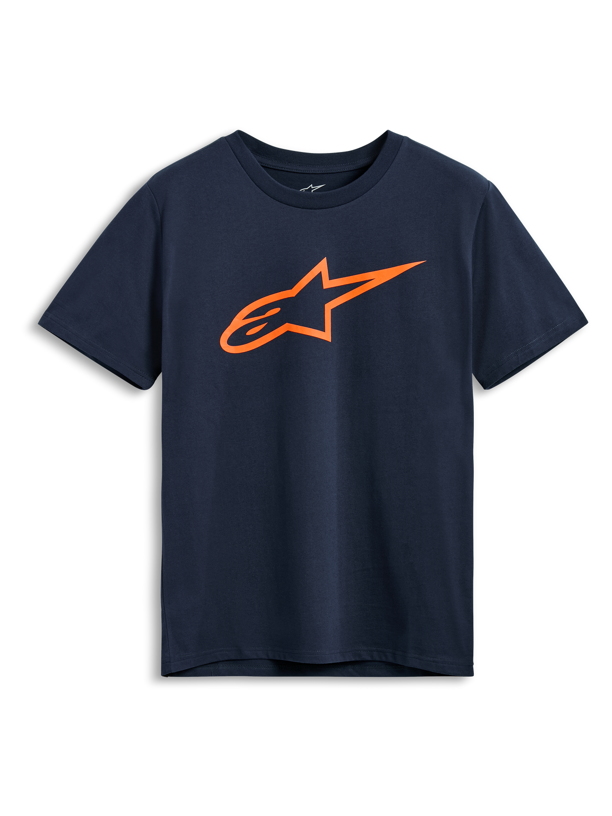 Alpinestars Ageless 2.0 CSF Tee, kortærmet t-shirt, marineblå, orange Astars-logo, casual motorsport-sportstøj