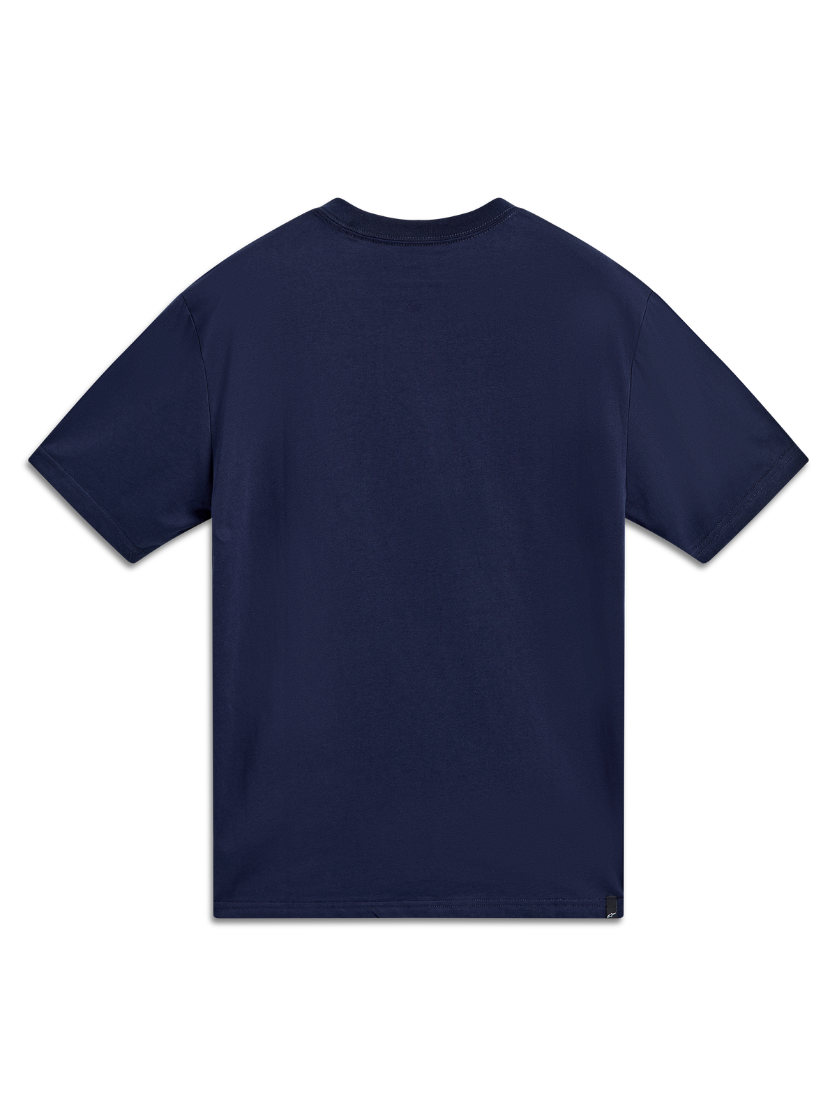 Alpinestars Ageless 2.0 CSF Tee, kortærmet t-shirt i mørkeblå, set bagfra, bomulds- og polyesterblanding, afslappet motorsport-streetwear.