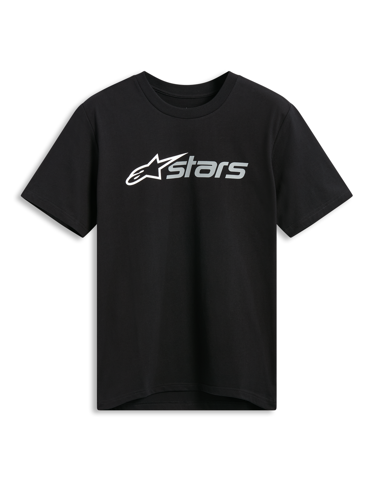 Alpinestars Blaze 2.0 CSF Tee, kortærmet t-shirt, sort, hvid og grå frontlogo-grafik, afslappet motorsportstøj