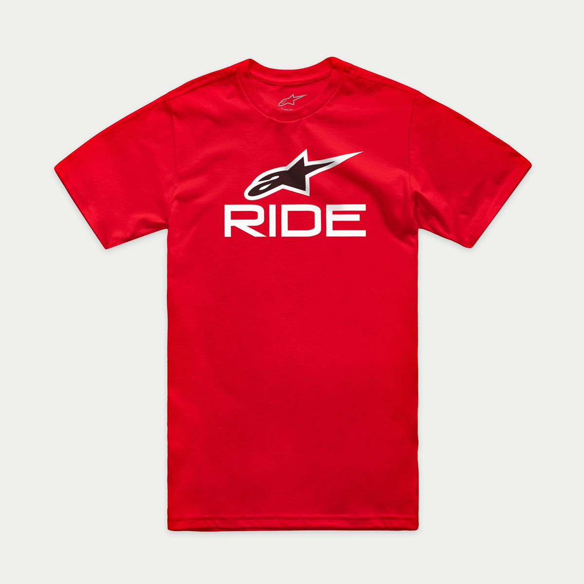 Alpinestars Ride 4.0 CSF Tee, Short Sleeve T-Shirt, Red, White RIDE Graphic with Black and White Alpinestars Star Logo, Casual Motorsport Sportswear