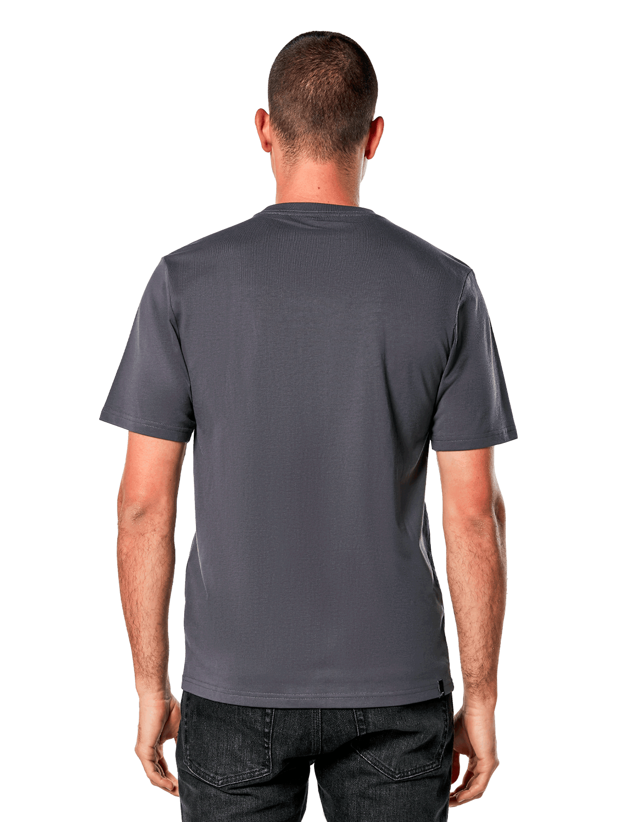 Alpinestars Galun CSF Tee, Short Sleeve T-Shirt, Charcoal, plain back view, worn with black jeans, casual motorsport streetwear