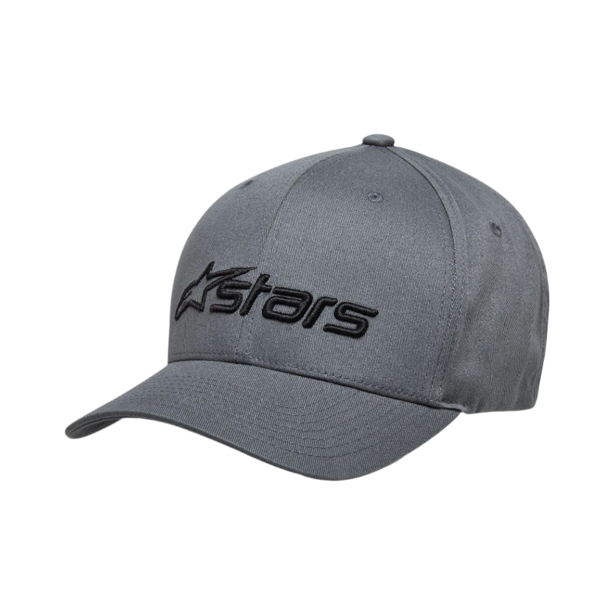 Alpinestars Blaze 2.0 kasket, Charcoal Black, struktureret baseball-kasket med kurvet skygge, sort tekstureret Alpinestars-logo på fronten, afslappet motorsport-inspireret design