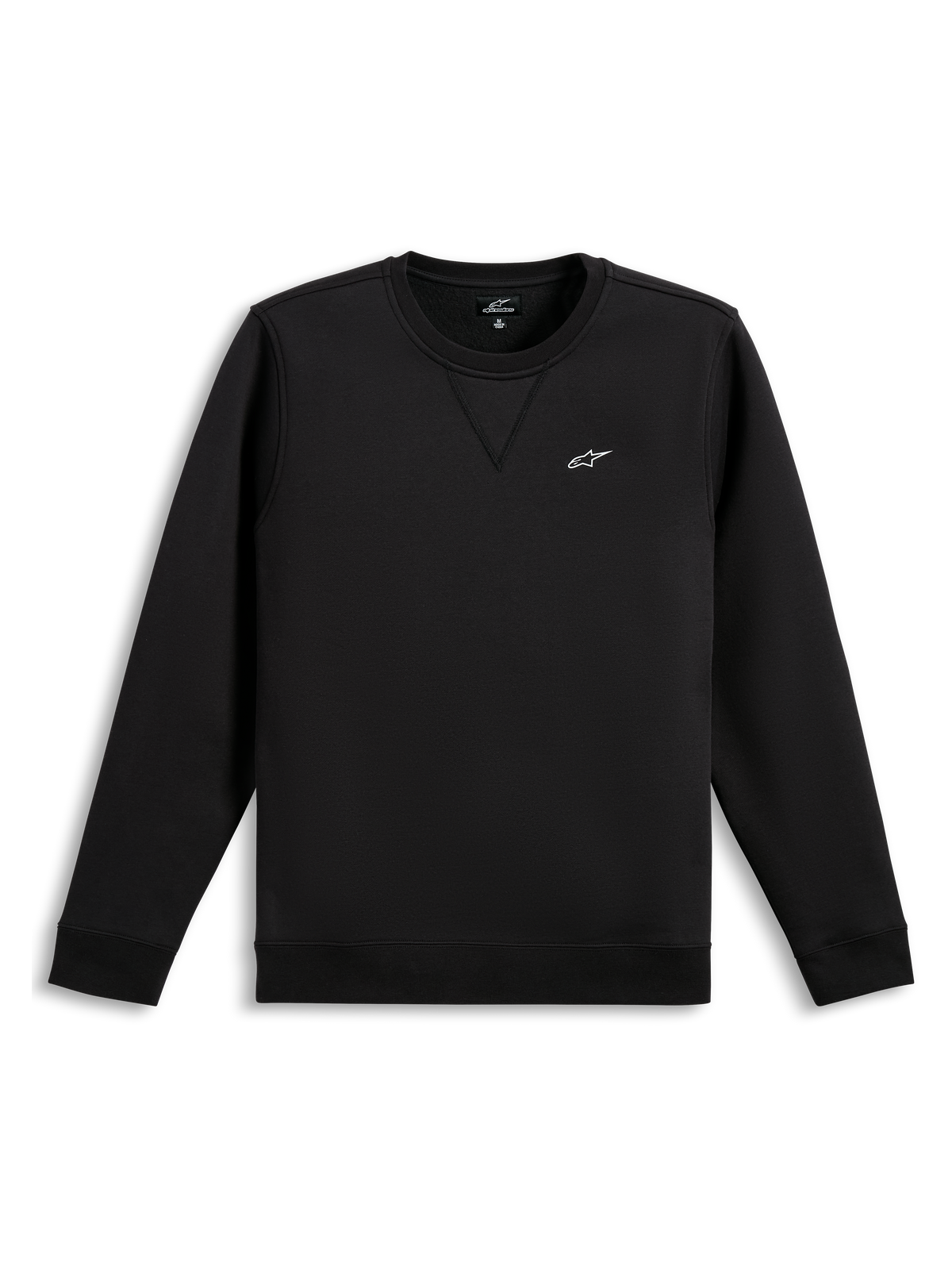 Alpinestars Positive Crew, sort sweatshirt med hvidt brystlogo og ribstrikkede manchetter og søm, afslappet motorsport sportstøj