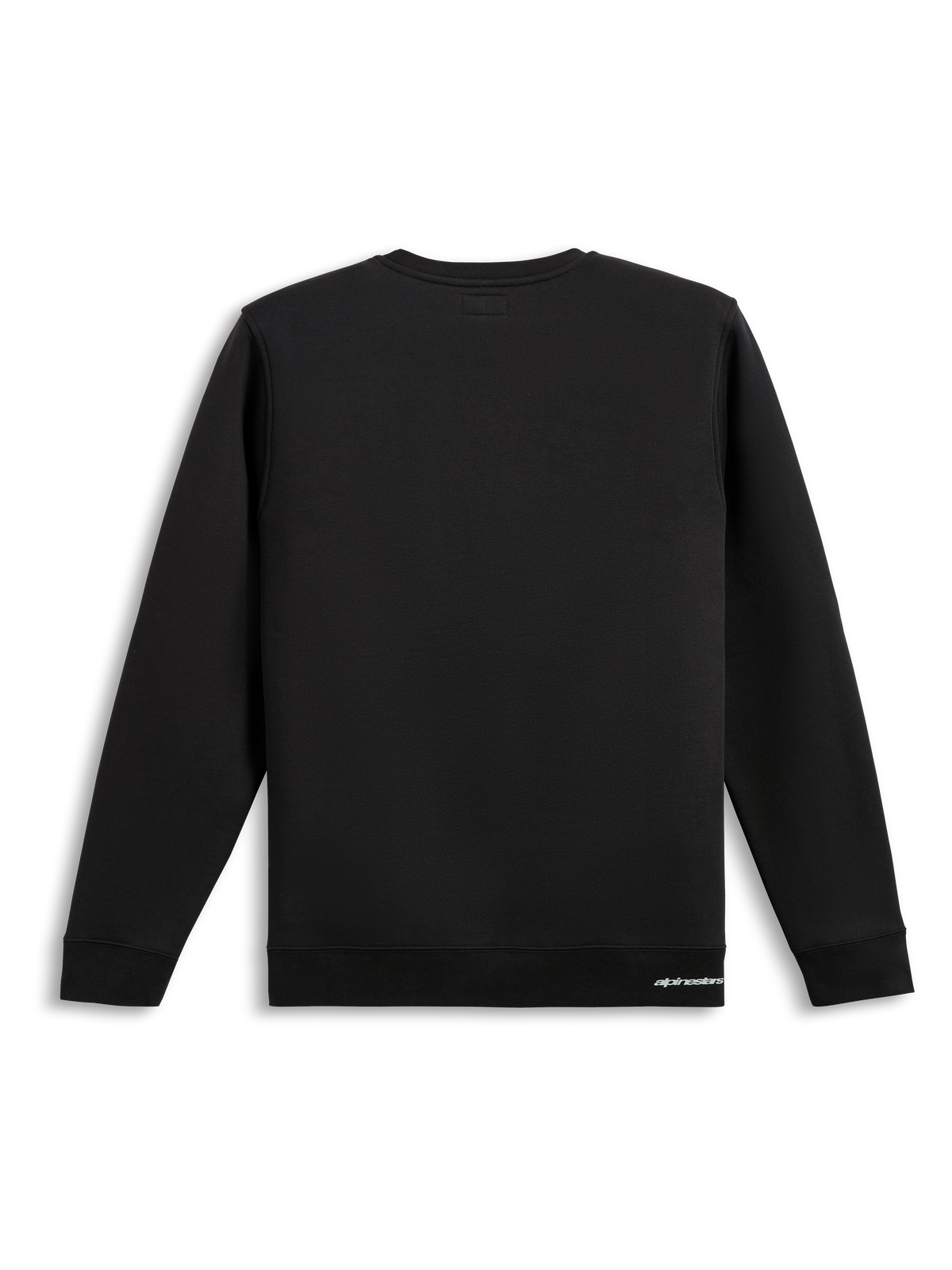 Alpinestars Positive Crew, sort sweatshirt set bagfra, ren bomuldsblanding med ribkant ved søm og manchetter, afslappet motorsport sportstøj