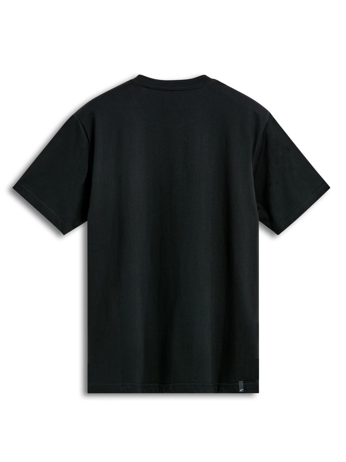 Alpinestars Semicircle CSF Tee, kortærmet t-shirt, sort, bagfra, viser ensfarvet stof og lille mærke på den nederste kant, afslappet motorsport streetwear