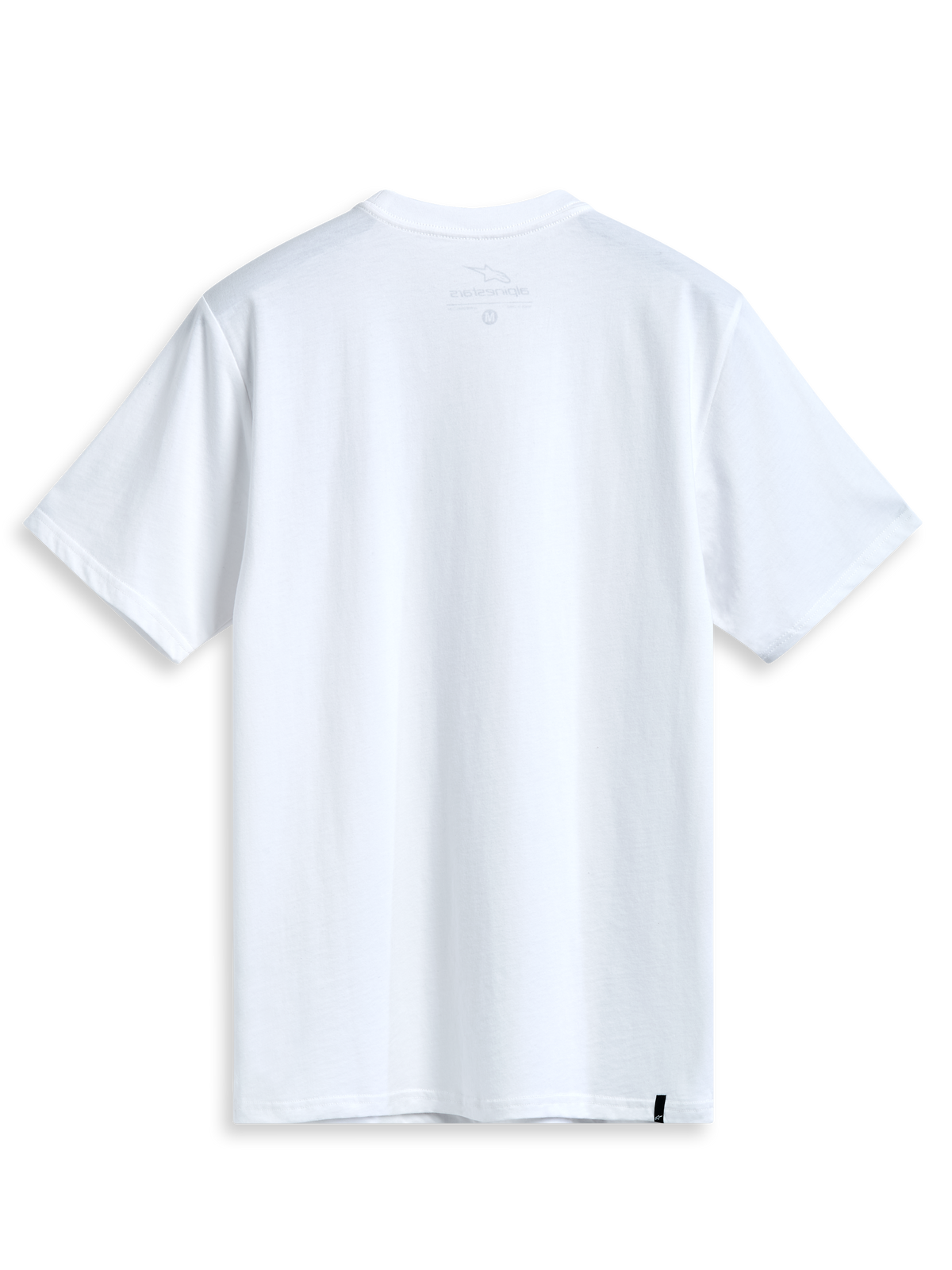 Alpinestars Geografica Csf Tee, kortærmet t-shirt, hvid, set bagfra, rent design med lille sort vævet mærke på sømmen, afslappet motorsport streetwear