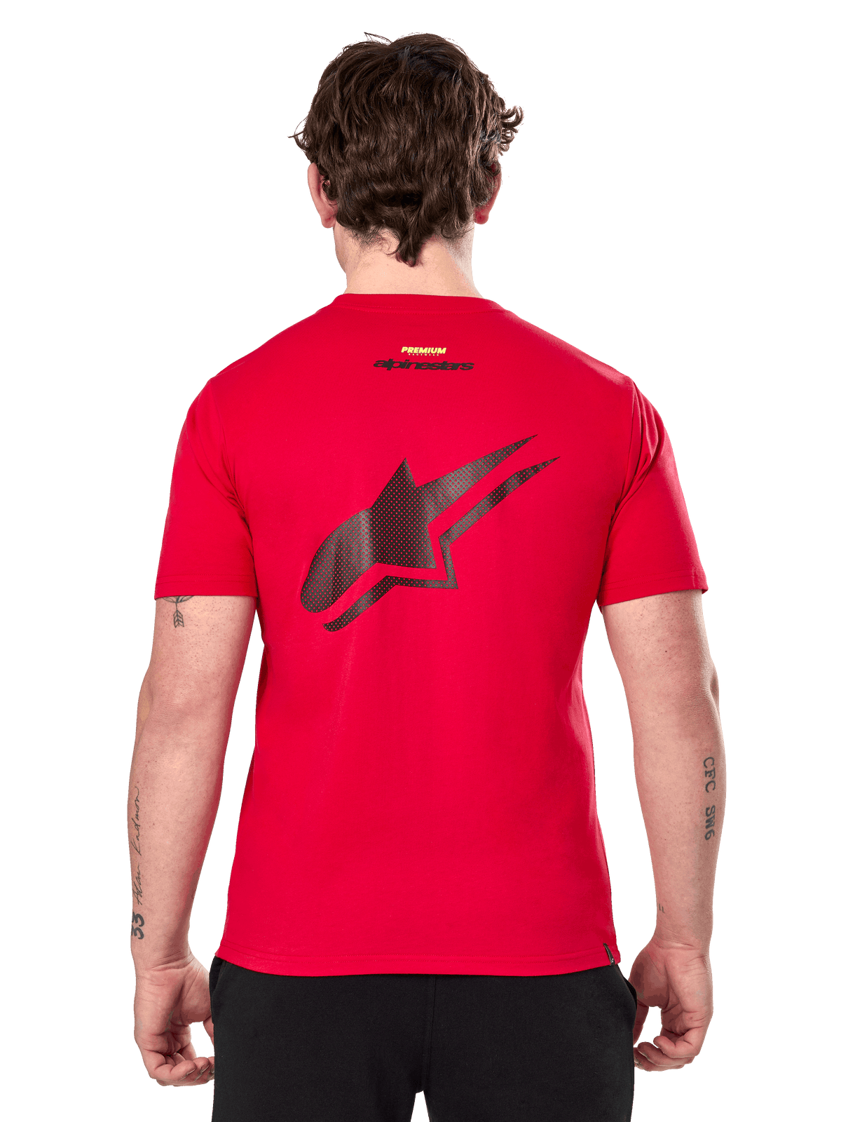 Alpinestars Formulate CSF Tee, kortærmet t-shirt, rød, stort sort perforeret Astars-logo på ryggen, afslappet motorsport-inspireret design