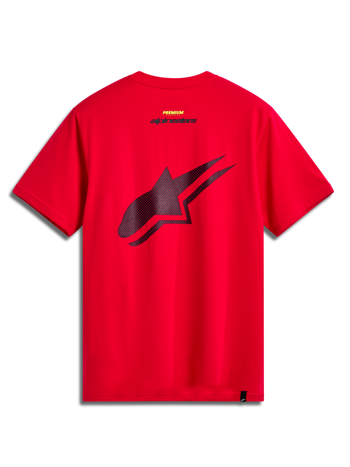 Alpinestars Formulate CSF Tee, kortærmet t-shirt, rød, set bagfra med stort sort perforeret Astars-logo, afslappet sportstøj i motorsport-stil