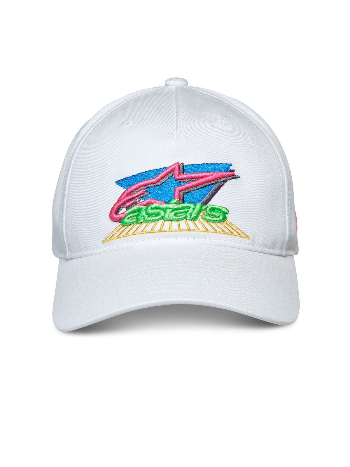 Alpinestars Vivid kasket, hvid, snapback-kasket med buet skygge, farverigt 3D- og fladt broderet logo på fronten, casual sportstøj