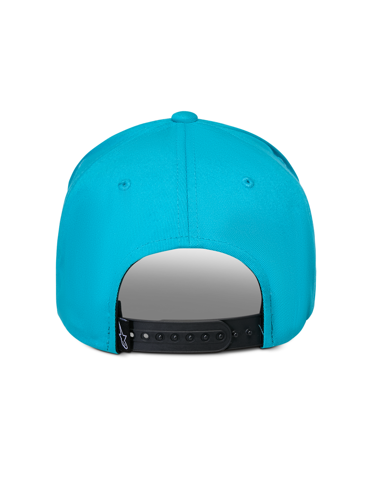 Alpinestars Luminary kasket, Aqua Blue, set bagfra med justerbar sort snapback-lukning, lille sort logo-mærke, 100% bomulds-twill, casual sportswear hovedbeklædning