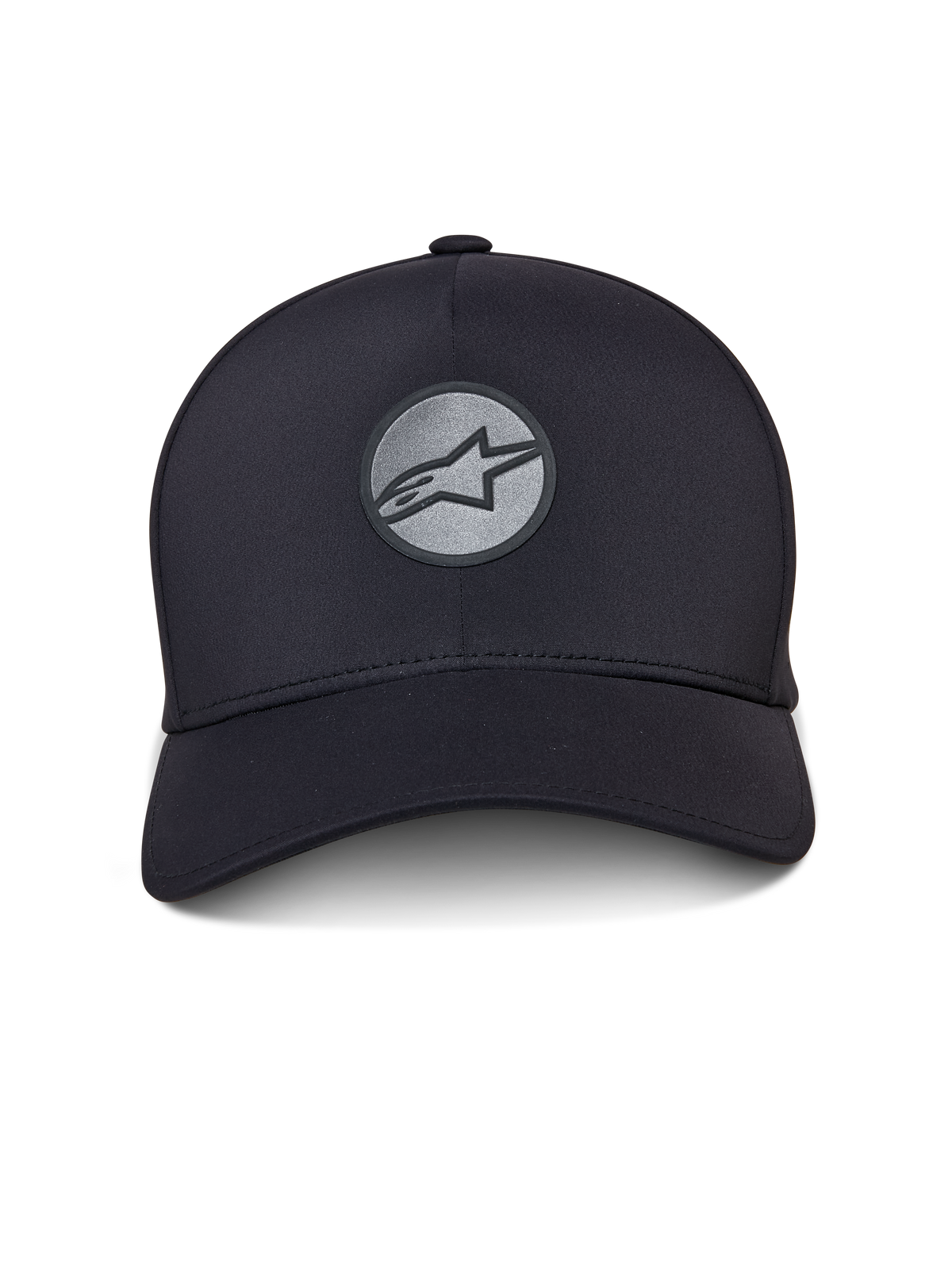 Alpinestars Apex kasket, sort sportskasket, buet skygge og struktureret krone, reflekterende svejset Astar-logo på et cirkulært mærke foran, sømløs konstruktion med et moderne atletisk design