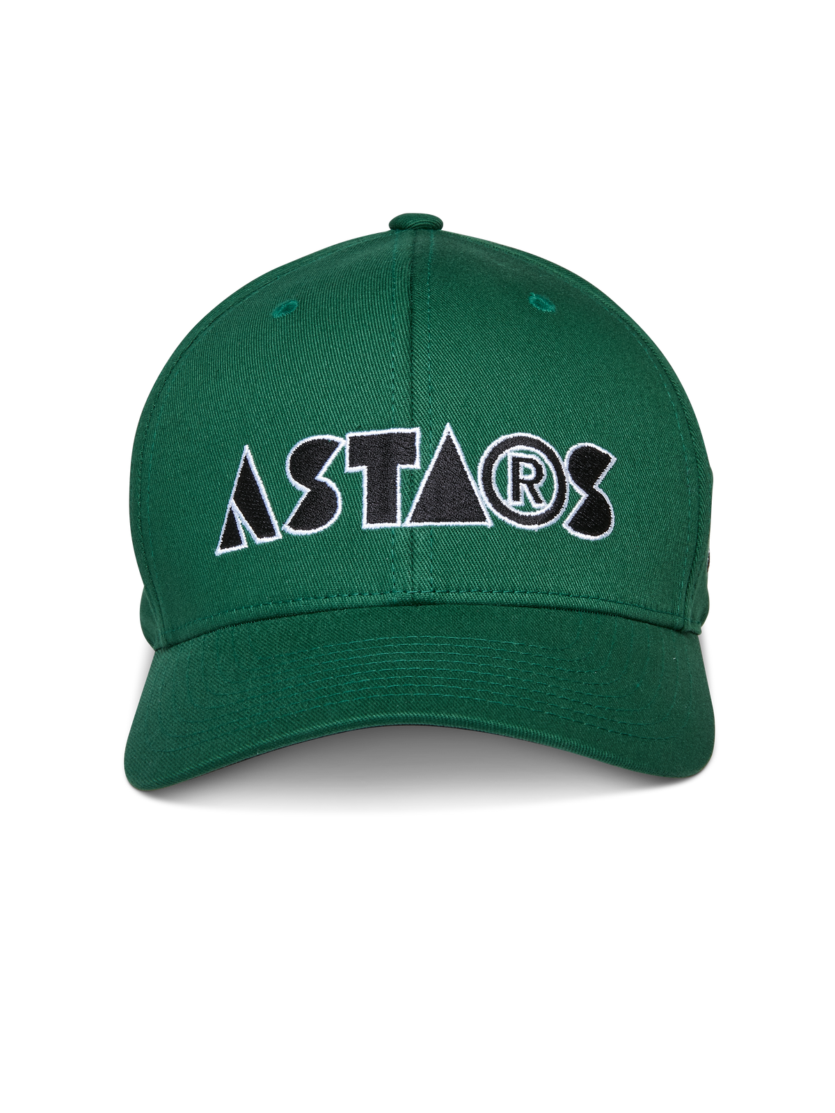 Alpinestars Cereal kasket, grøn, baseball-kasket med buet skygge, stiliseret "ASTARS" logo-broderi på forsiden i sort og hvid, afslappet sportstøj