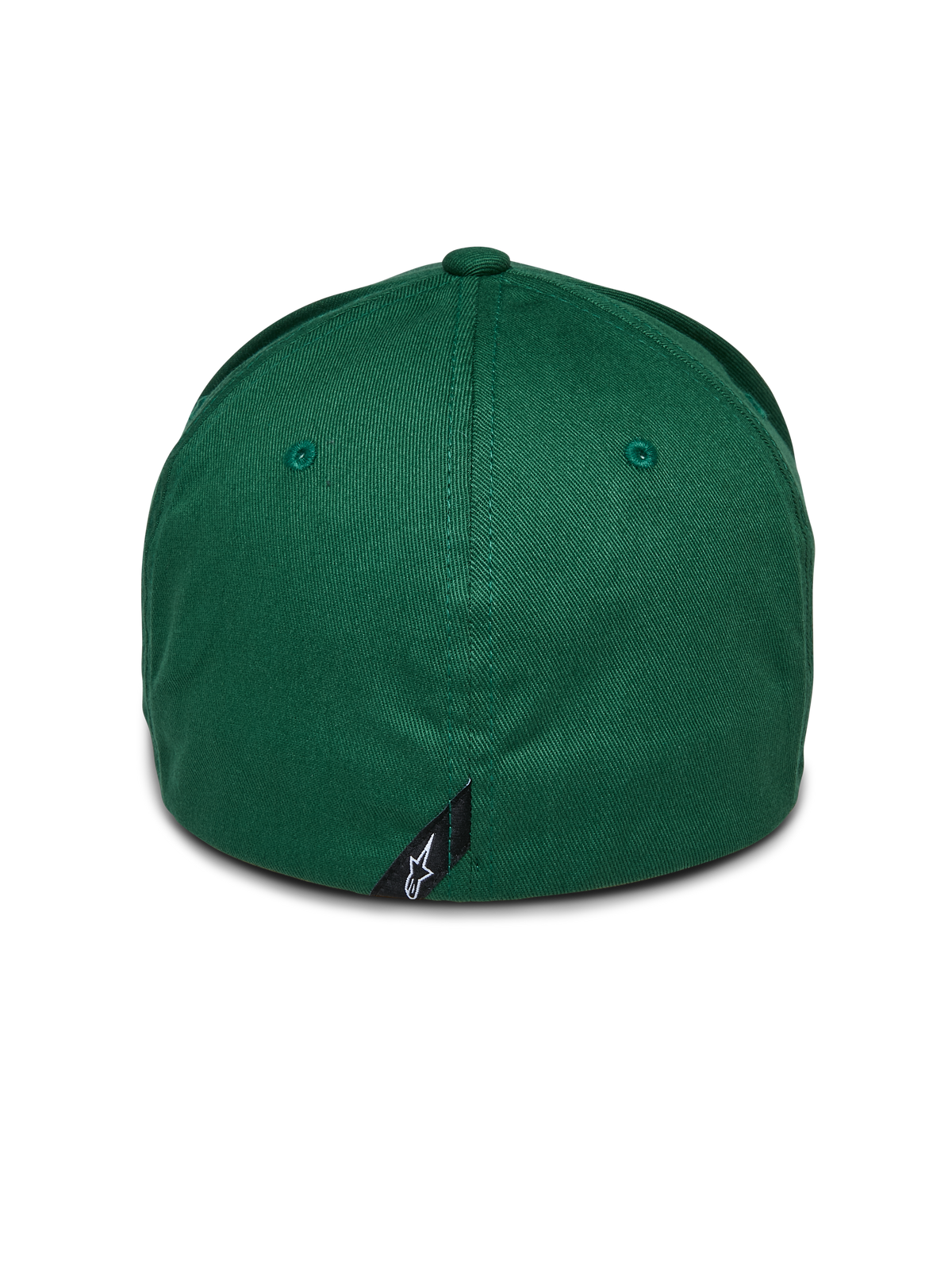 Alpinestars Cereal kasket, grøn, set bagfra af flex-back baseballkasket, med et lille sort Alpinestars-logo-mærke på bagsømmen, struktureret krone i stræk-twill-stof