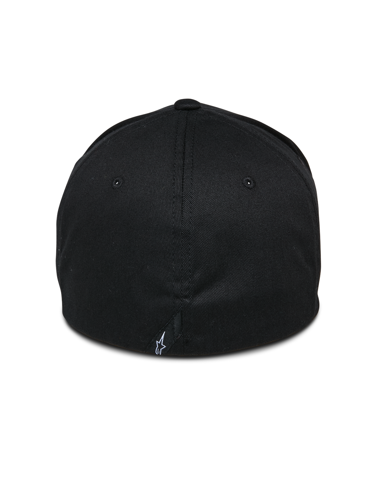 Alpinestars Share Kasket, sort, set bagfra, viser lukket flex-back konstruktion, lille hvidt Astars-logo på bagsømmen, afslappet motorsport-inspireret streetwear