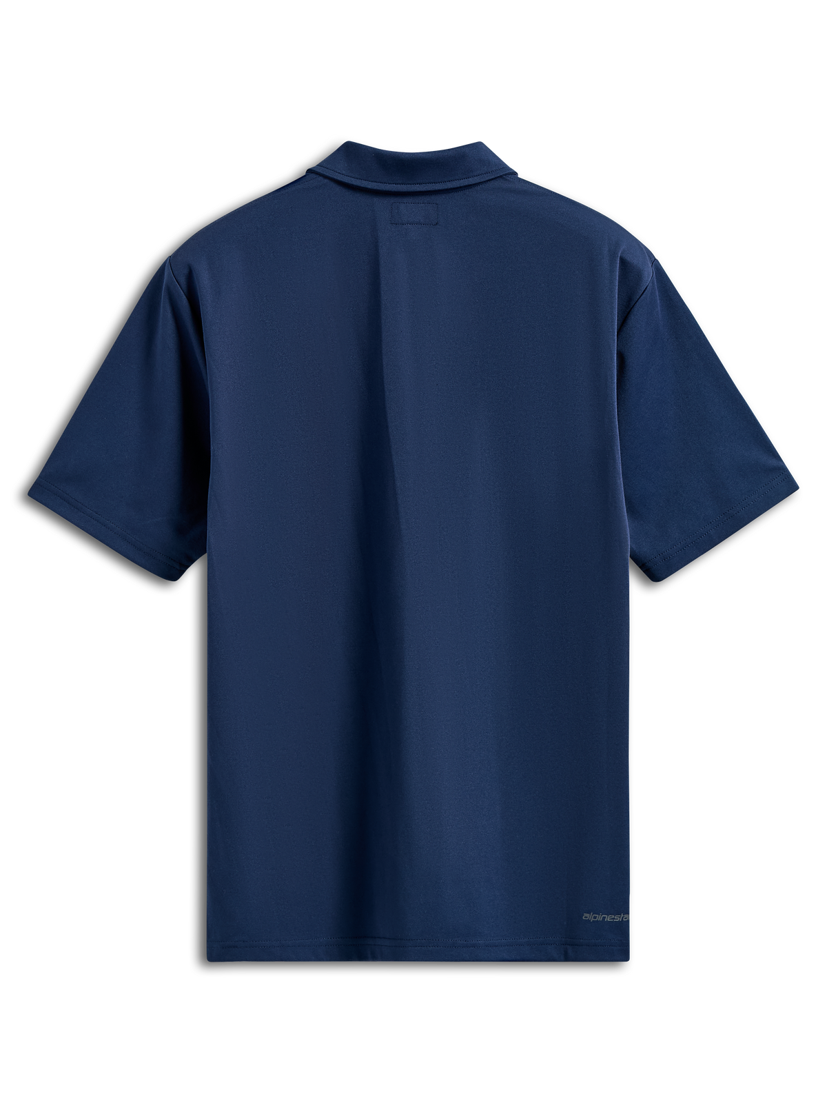 Alpinestars Impetus Sport Polo, kortærmet poloshirt, marineblå, set bagfra med selvkrave og lille tekstlogo på den nederste højre kant, afslappet motorsport-streetwear
