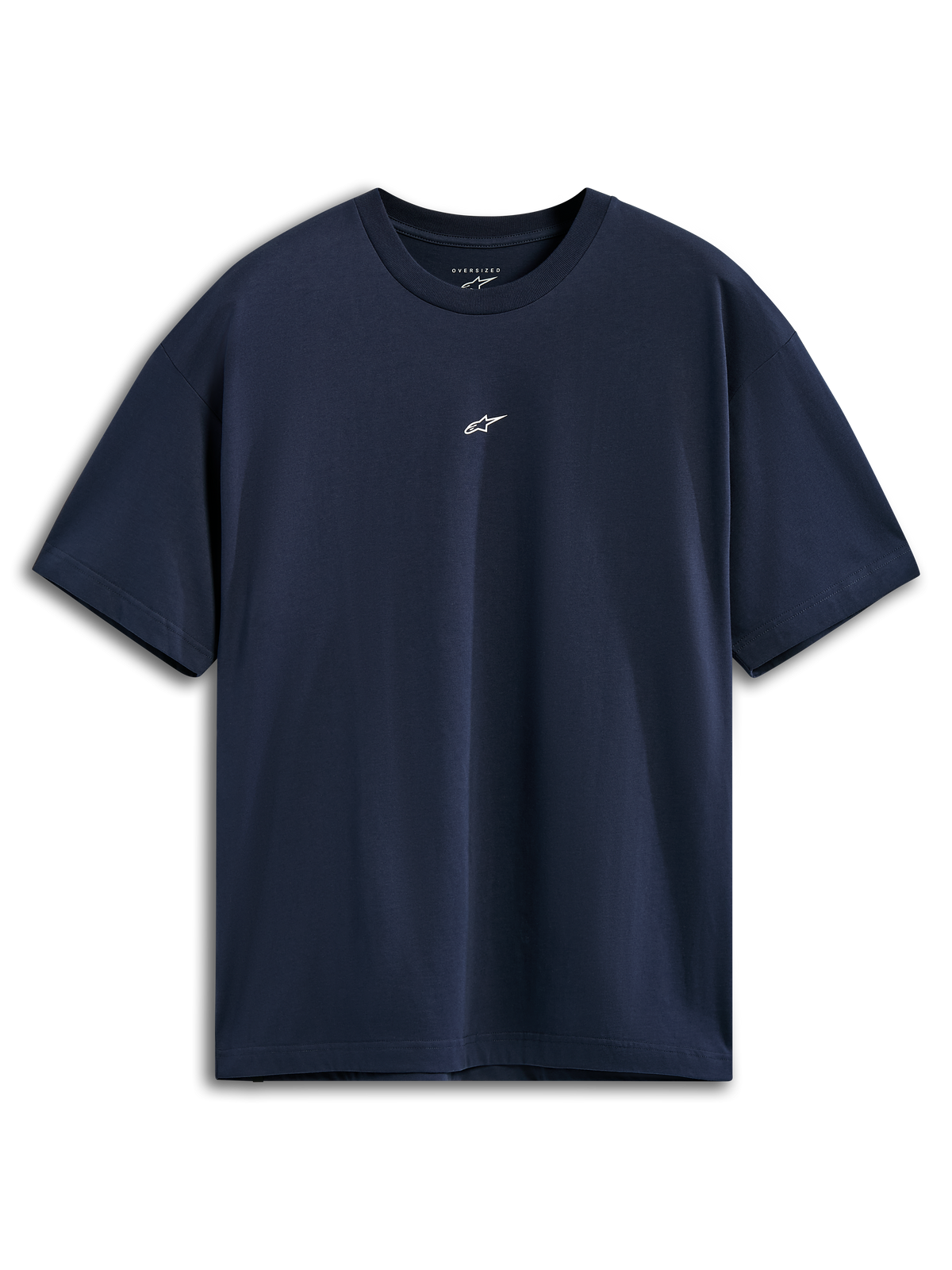 Alpinestars Focused Oversized CSF Tee, kortærmet T-shirt, marineblå, lille hvidt Astars-logo midt på brystet, afslappet oversized pasform, afslappet sportstøj