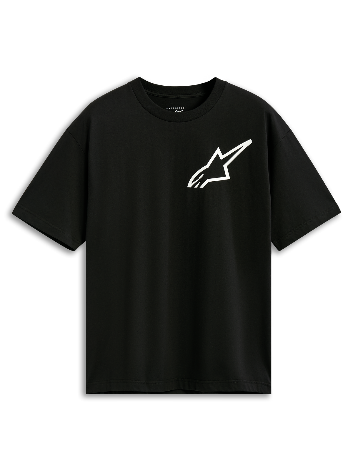 Alpinestars One Oversized CSF Tee, kortærmet T-shirt, sort, hvidt Astars-logo på brystet, oversized pasform, afslappet motorsport-inspireret streetwear