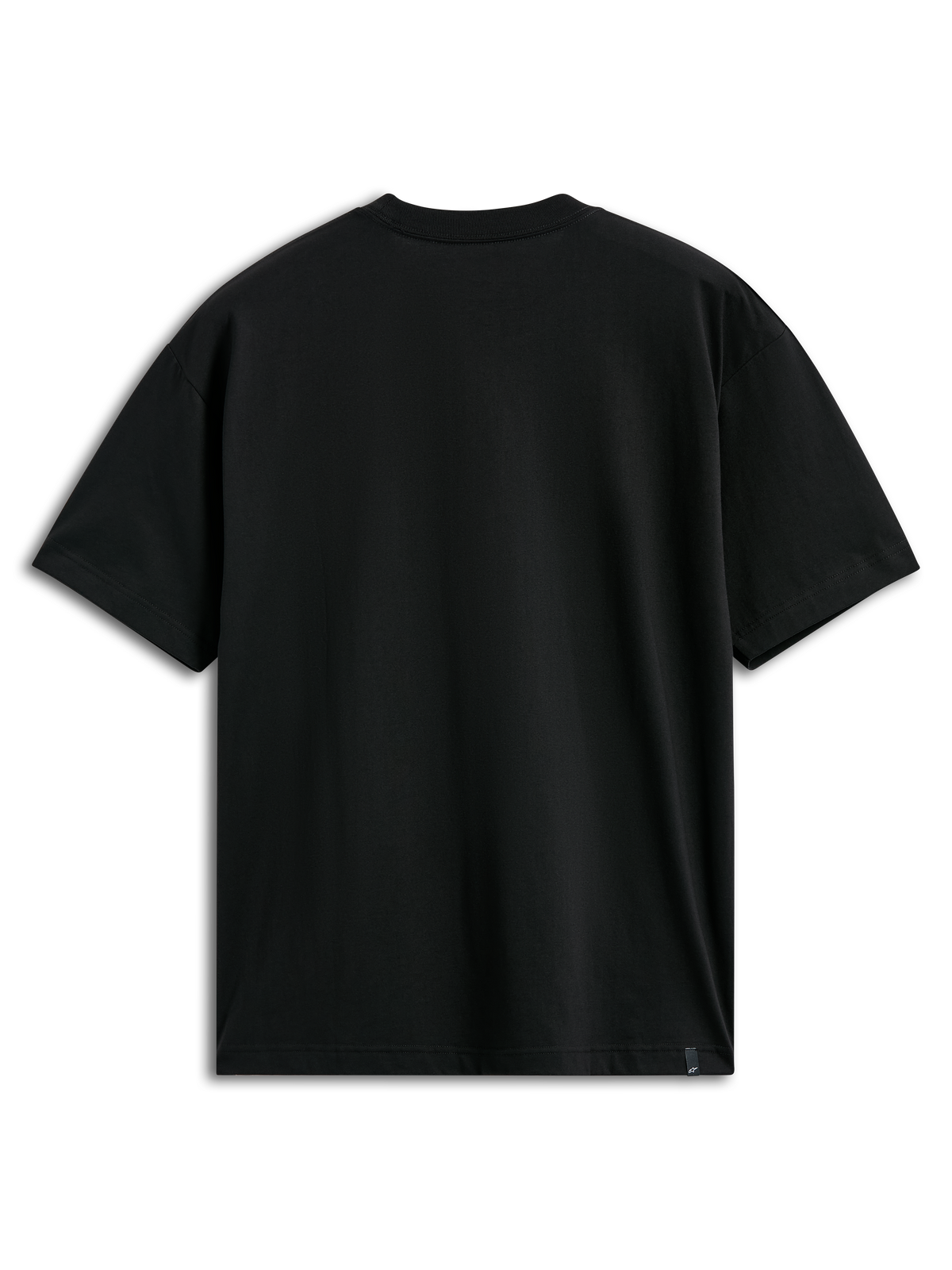 Alpinestars Plate CSF Tee, kortærmet T-shirt, sort, set bagfra, enkelt design med lille ekstern mærkning ved sømmen, afslappet sportswear til motorsport