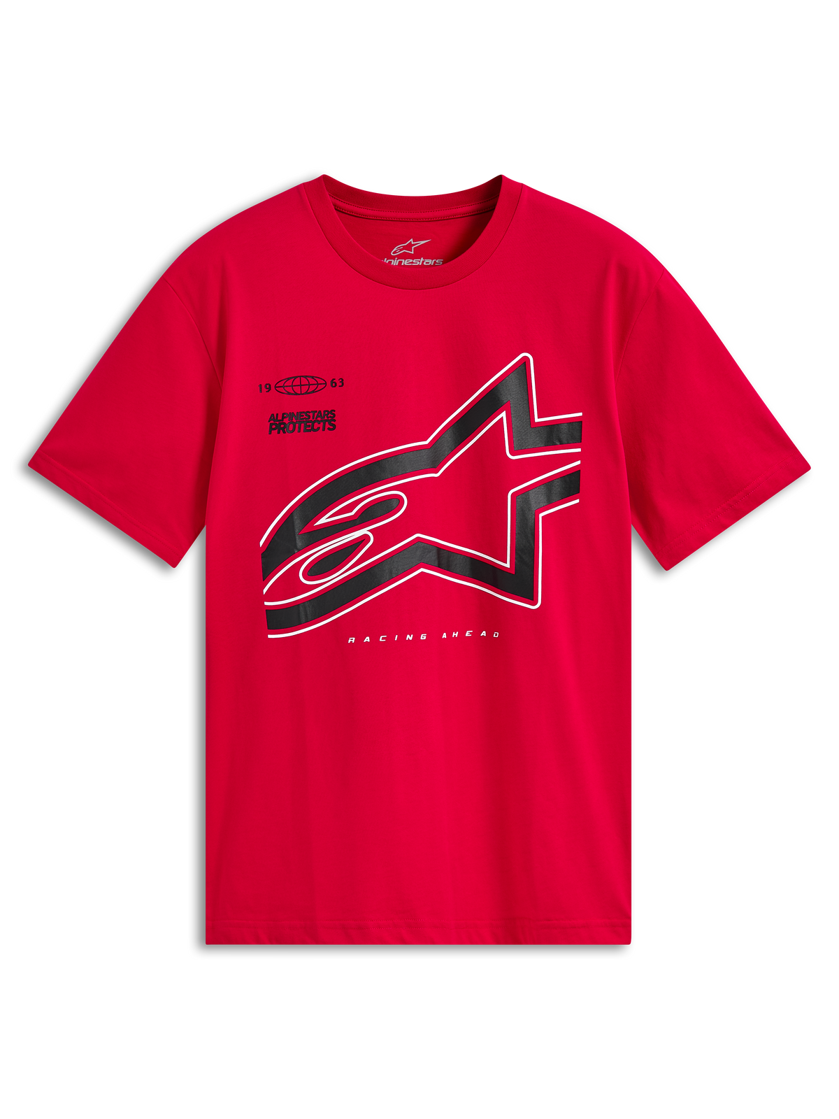 Alpinestars Authority CSF Tee, kortærmet T-shirt, rød, stort beskåret sort Astars-logo med hvid kontur, casual motorsport-sportswear