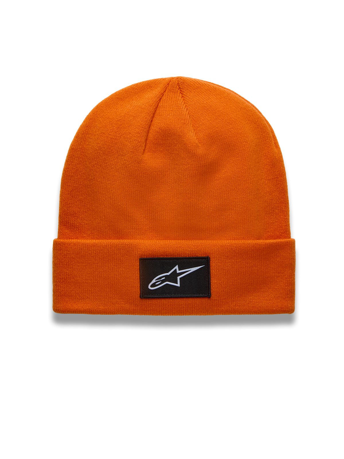Alpinestars Augment Cuff hue, orange jerseystrikket beanie med opsmøg og sort Astars logopatch, motorsport-streetwear