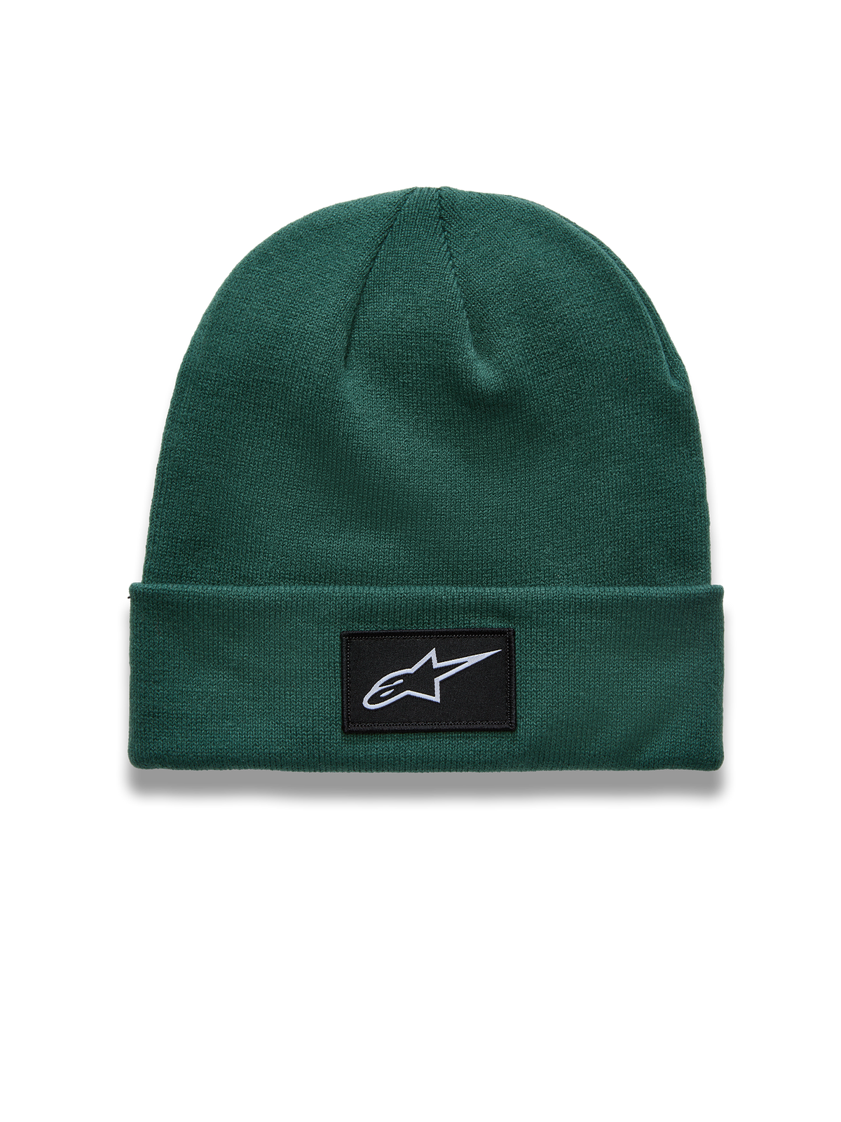 Alpinestars Augment Cuff beanie, grøn strikket hue med et sort logopatch på den ombukkede kant, casual sportswear