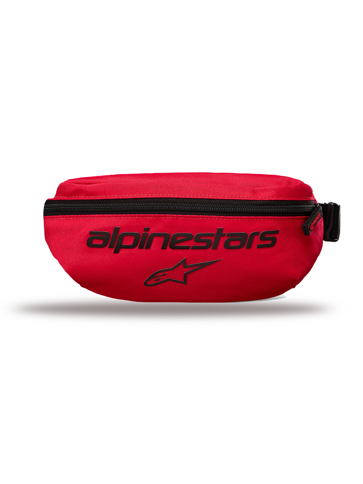Alpinestars Only Linear hoftebag, lille bæltetaske, rød, sort Alpinestars-tekst og stjernelogo, lodret lynlåslukning, slidstærkt 600D polyester, urban streetwear-stil