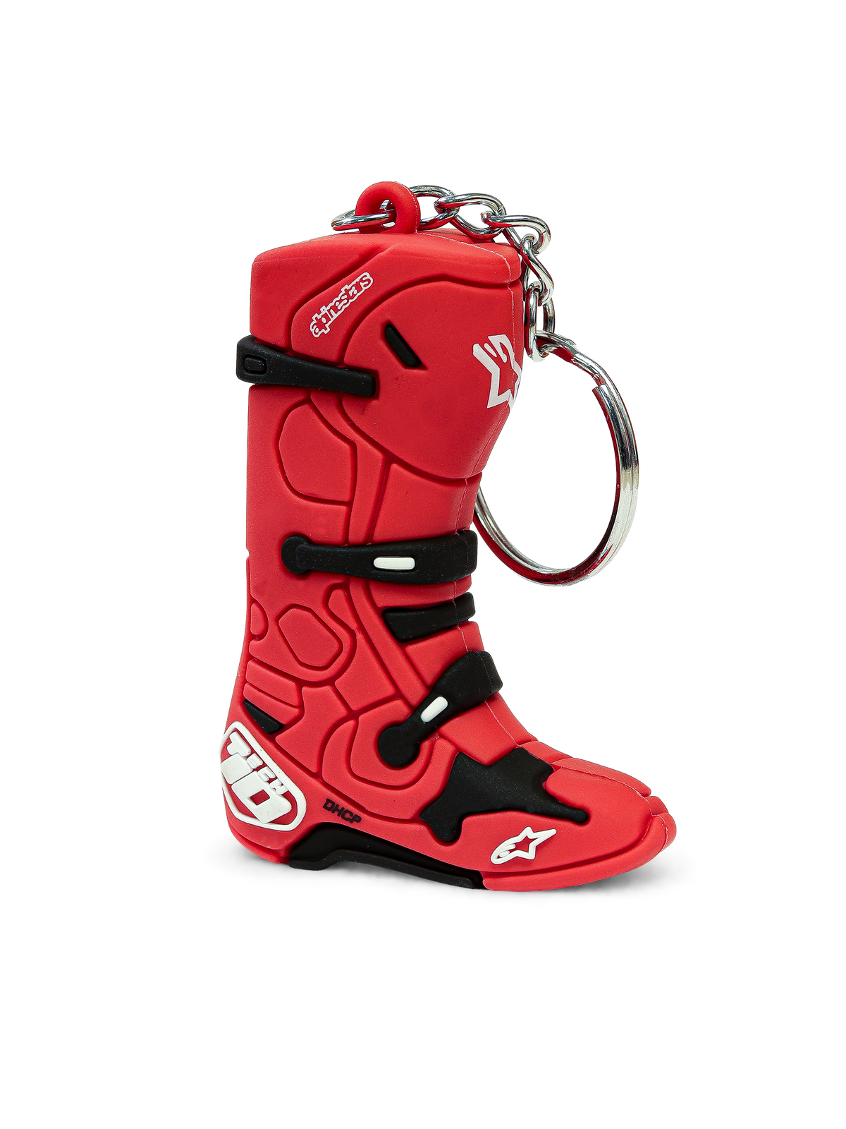 Alpinestars Tech 10 støvle nøglering, 3D-motocrossstøvle i miniformat, rød og sort med metalring