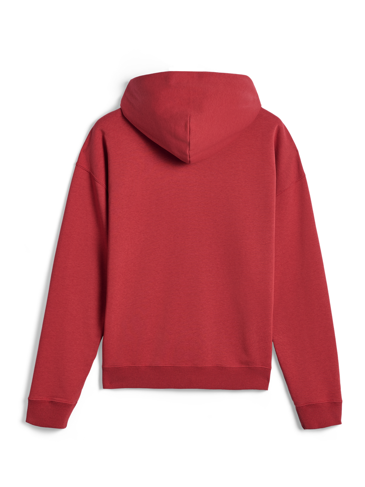 Alpinestars Essentials Ageless hættetrøje, set bagfra, Brick rød, afslappet sportstøj, ensfarvet design med hætte og ribstrikkede manchetter, blød fleece-finish