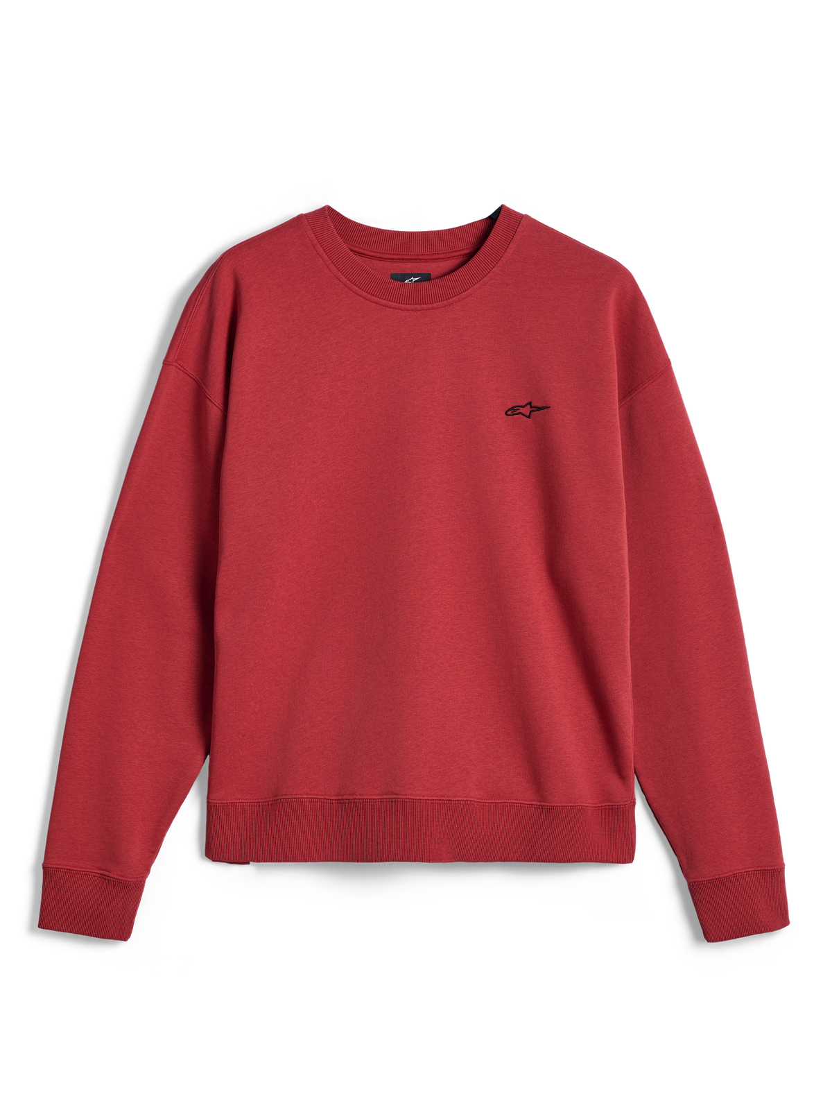 Alpinestars Essentials Ageless Crew, crewneck sweatshirt i Brick rød, med et lille sort Alpinestars-logo på brystet, ribstrikket krave, manchetter og kant, afslappet premium sportswear-fleece