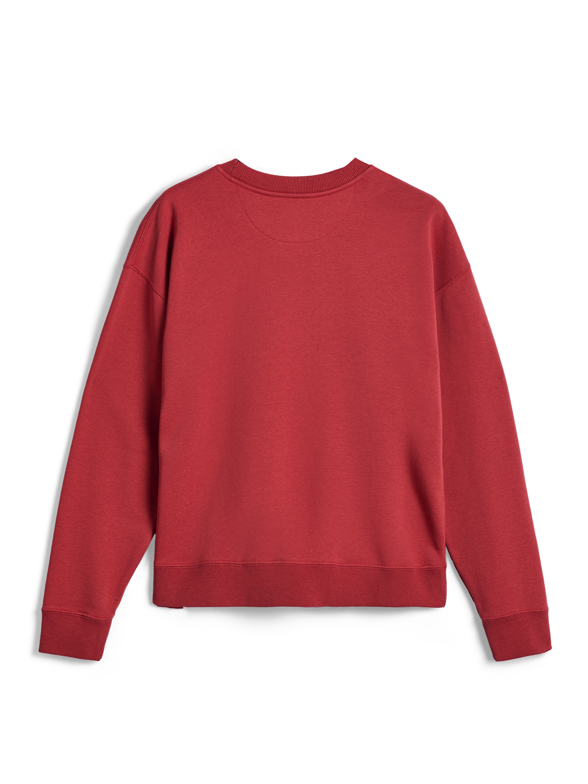 Alpinestars Essentials Ageless Crew, sweatshirt med rund hals, teglrød, set bagfra med ribbede manchetter og kant forneden, premium kompakt fleece til afslappet sportstøjskomfort.