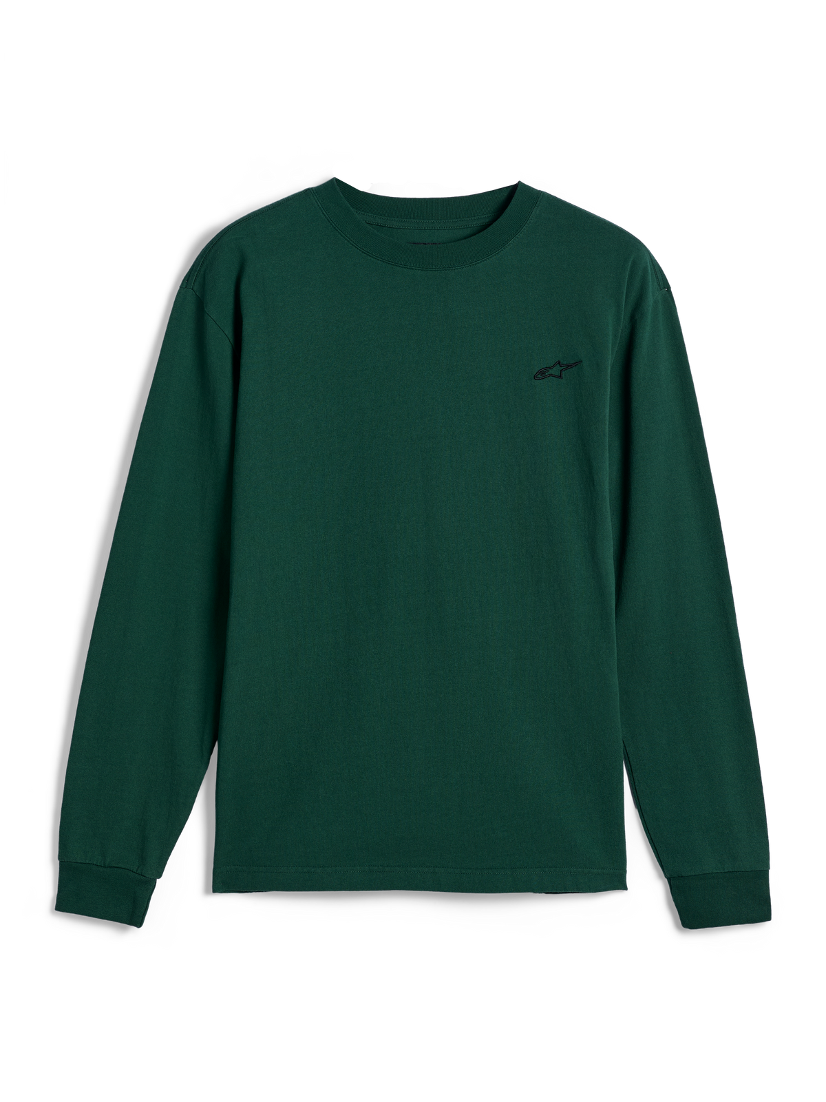 Alpinestars Essentials Ageless LS Tee, langærmet t-shirt, pine green, lille sort broderet logo på venstre bryst, afslappet motorsport streetwear