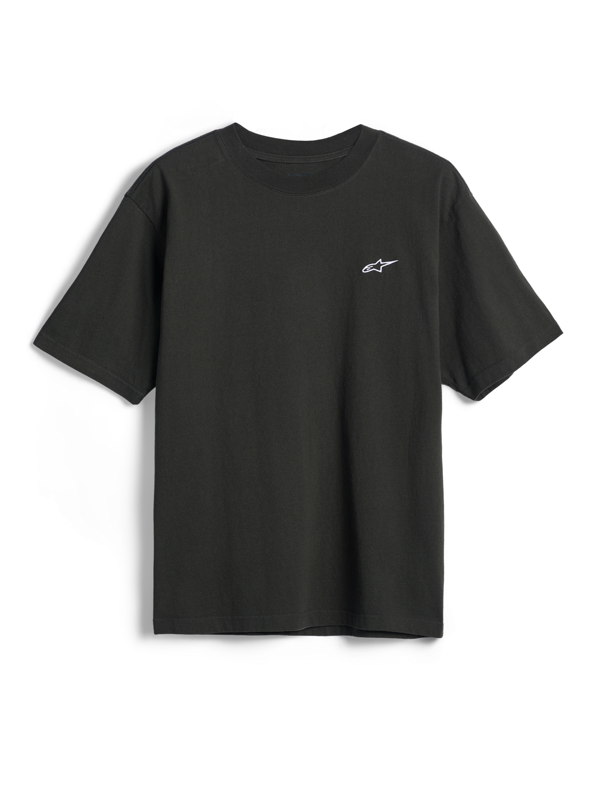 Alpinestars Essentials Ageless SS Tee, kortærmet T-shirt, Off Black, lille hvidt Alpinestars-stjernelogo på brystet, afslappet motorsport-streetwear