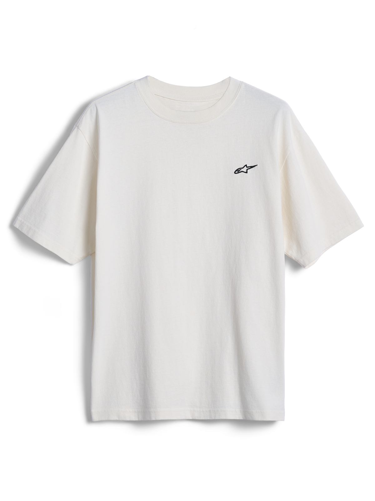 Alpinestars Essentials Ageless SS Tee, kortærmet t-shirt, råhvid, lille sort Alpinestars-stjernelogo på brystet, afslappet motorsport-inspireret streetwear