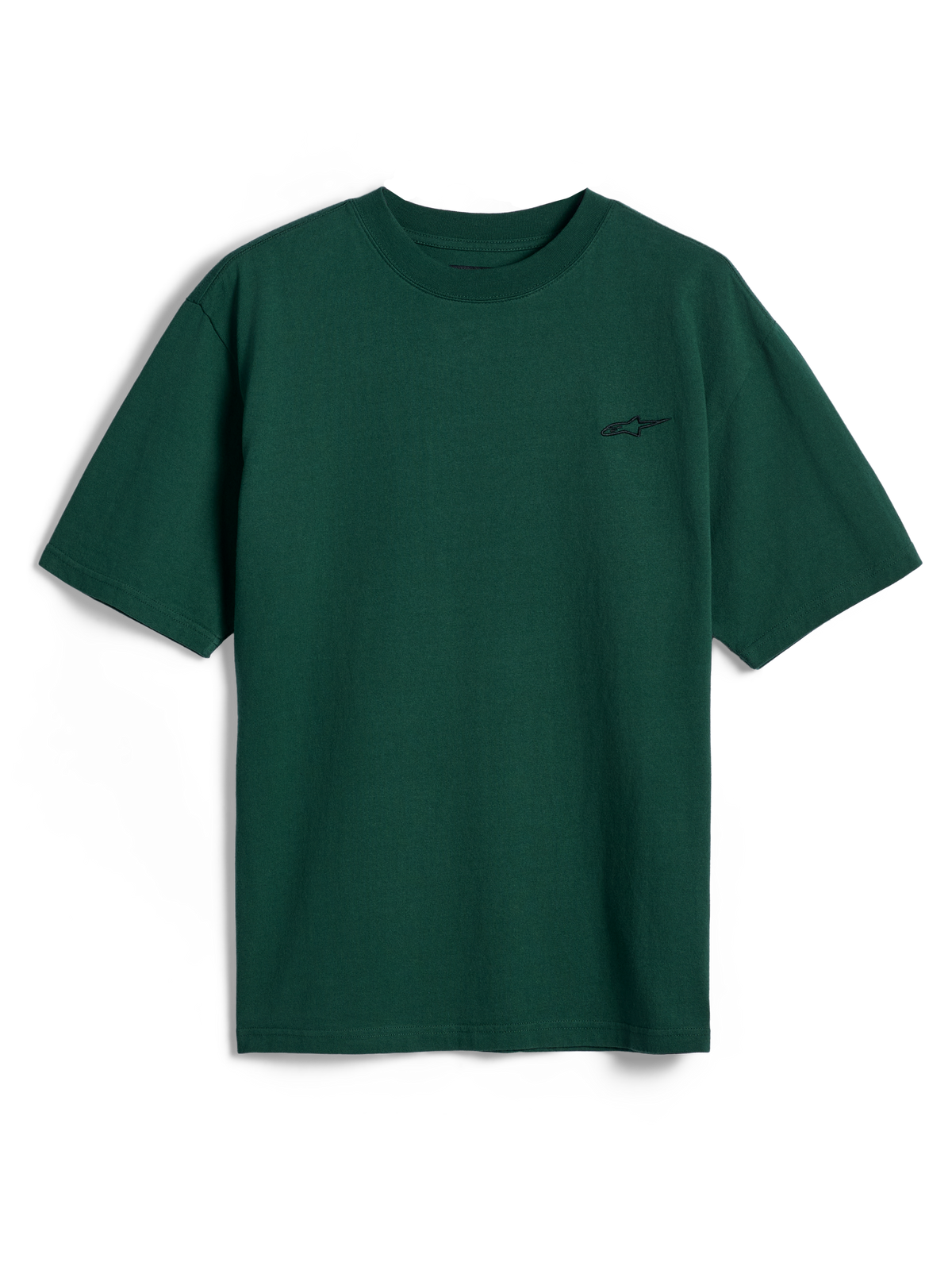 Alpinestars Essentials Ageless SS Tee, kortærmet t-shirt, Pine Green, med et lille Alpinestars-logo på brystet, afslappet motorsport-streetwear