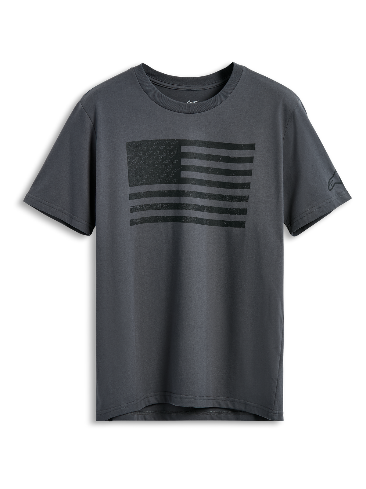 Alpinestars Waving CSF Tee, kortærmet t-shirt, koksgrå, sort viftende flaggrafik på forsiden, afslappet motorsport streetwear
