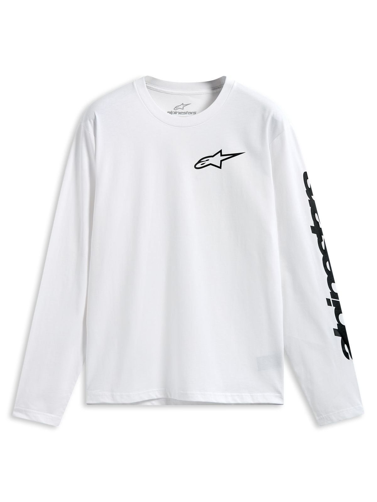 Alpinestars Trackside CSF Tee, Long Sleeve T-Shirt, White, Black Alpinestars Logo on chest and wordmark on sleeve, Casual Motorsport Sportswear