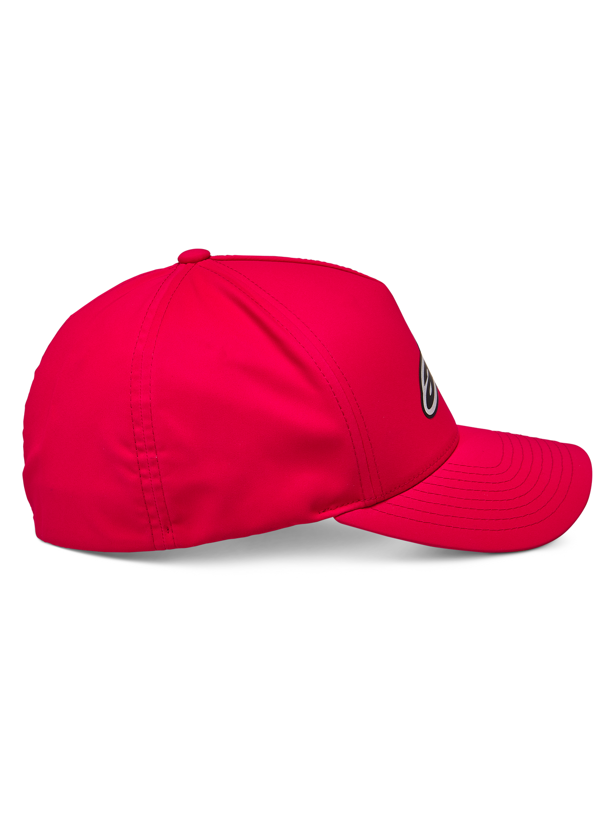Alpinestars Ageless Reflex Waterproof Hat, Red, side profile view of a baseball-style cap featuring a curved bill and structured crown, crafted from technical waterproof fabric with reflective logo detail.