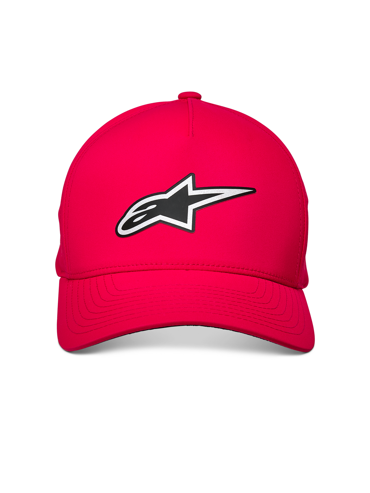 Alpinestars Ageless Reflex Waterproof Hat, Red, featuring a front reflective Astars logo, curved bill and structured crown, waterproof tech fabric for casual motorsport style