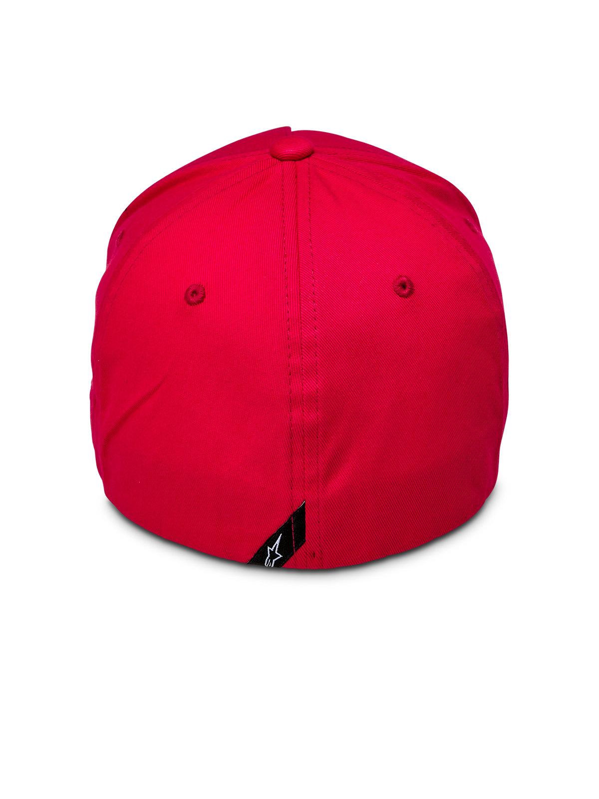 Alpinestars Ride Sonic kasket, rød baseballkasket set bagfra, struktureret krone med flex ryg-design, lille sort mærke med hvidt Alpinestars-stjernelogo bagpå, afslappet rød hovedbeklædning i stræk-twill
