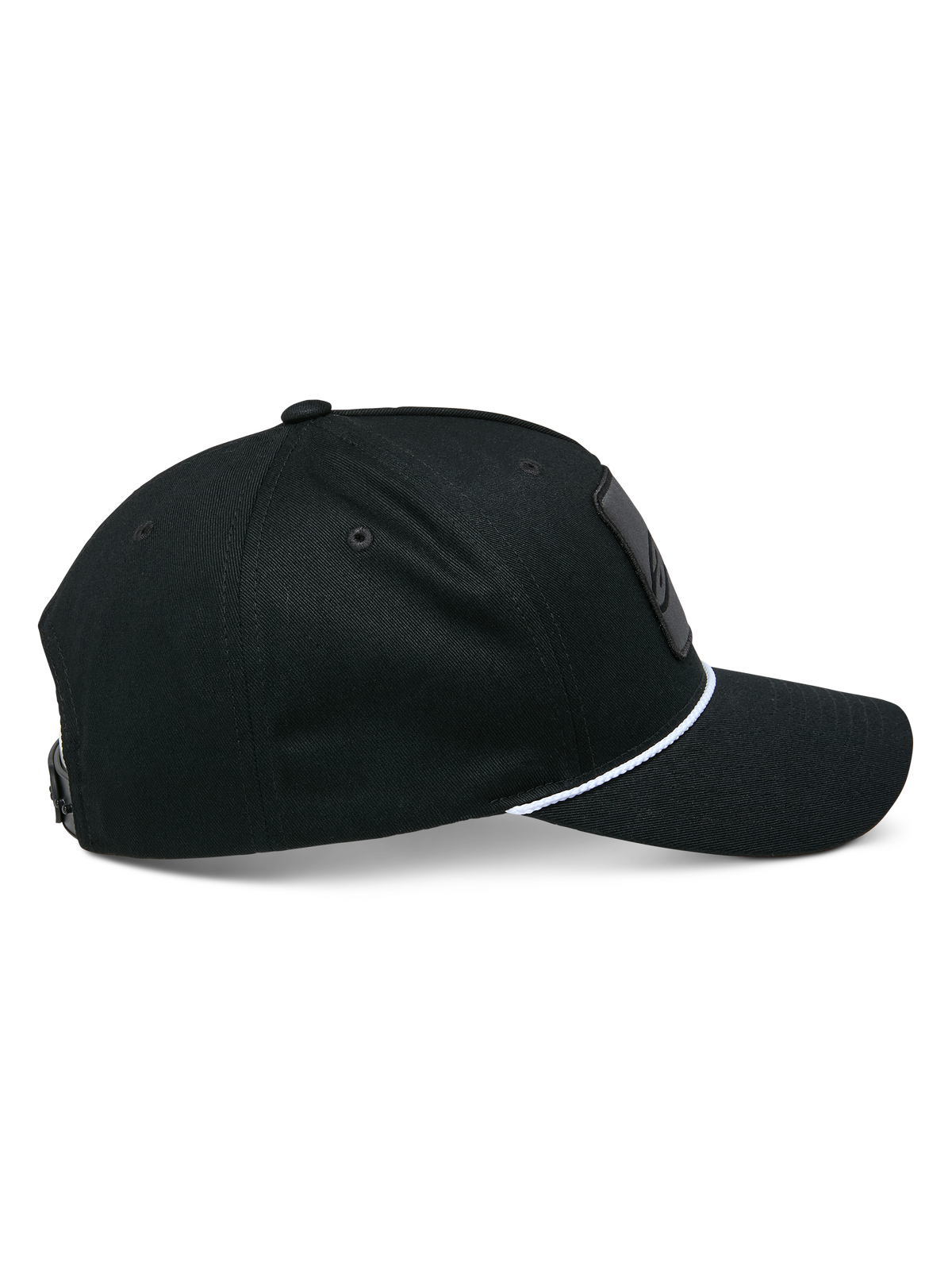 Alpinestars Specific Snapback kasket, sort, sideprofilvisning med buet skygge og hvid flettet rebkant, struktureret krone, casual motorsport hovedbeklædning