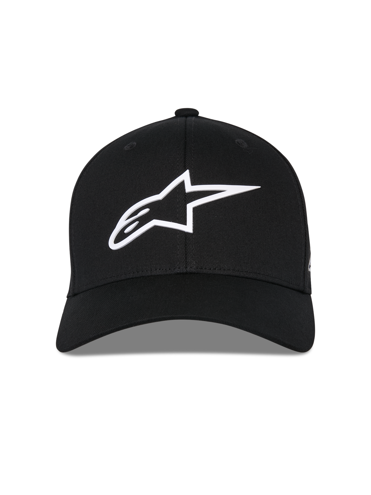 Alpinestars Ageless Multi kasket, sort baseball-kasket, set forfra, hvidt 3D Astars-logo, buet skygge, struktureret krone, casual sportstøj