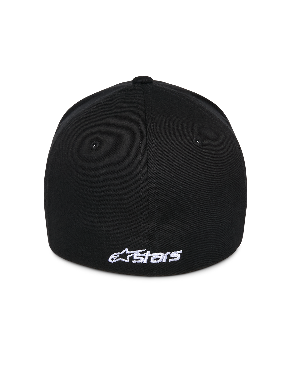Alpinestars Ageless Multi Hat, sort baseballkasket, set bagfra med hvidt broderet Astars-logo, flex back-design, afslappet sportswear-stil