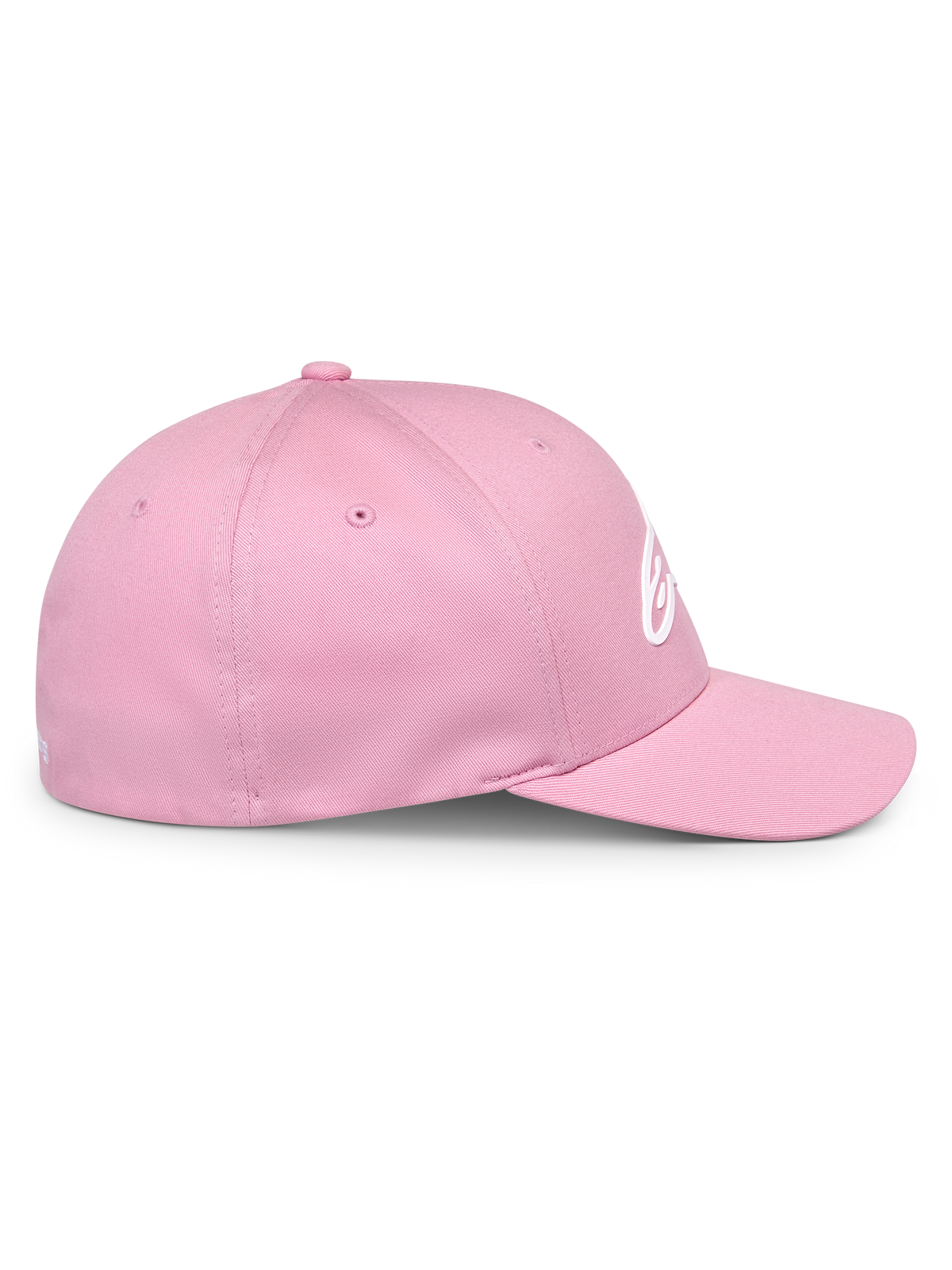 Alpinestars Ageless Multi kasket, lyserød baseballkasket, set fra siden, buet skygge og struktureret krone, hvidt 3D Astars-logo, afslappet motorsport-inspireret streetwear