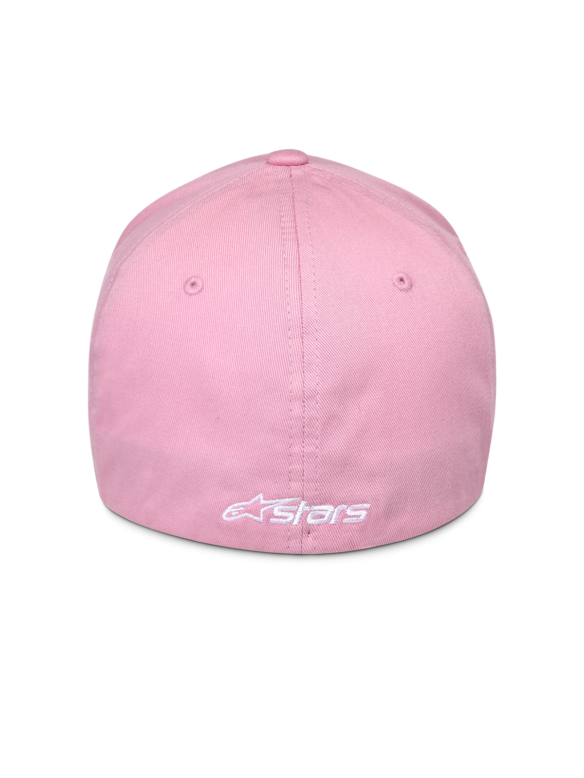 Alpinestars Ageless Multi kasket, pink, set bagfra med hvidt broderet Astars-logo, flex-fit design, stræk twill-stof, afslappet motorsport-hovedbeklædning