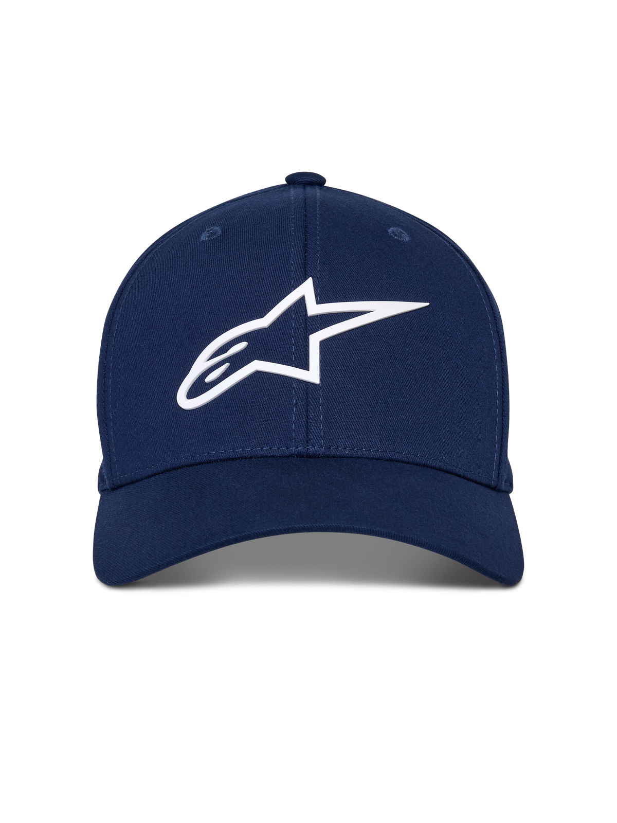 Alpinestars Ageless Multi kasket, mørkeblå baseball kasket, hvidt 3D Astars-logo, buet skygge, struktureret krone, casual motorsport streetwear
