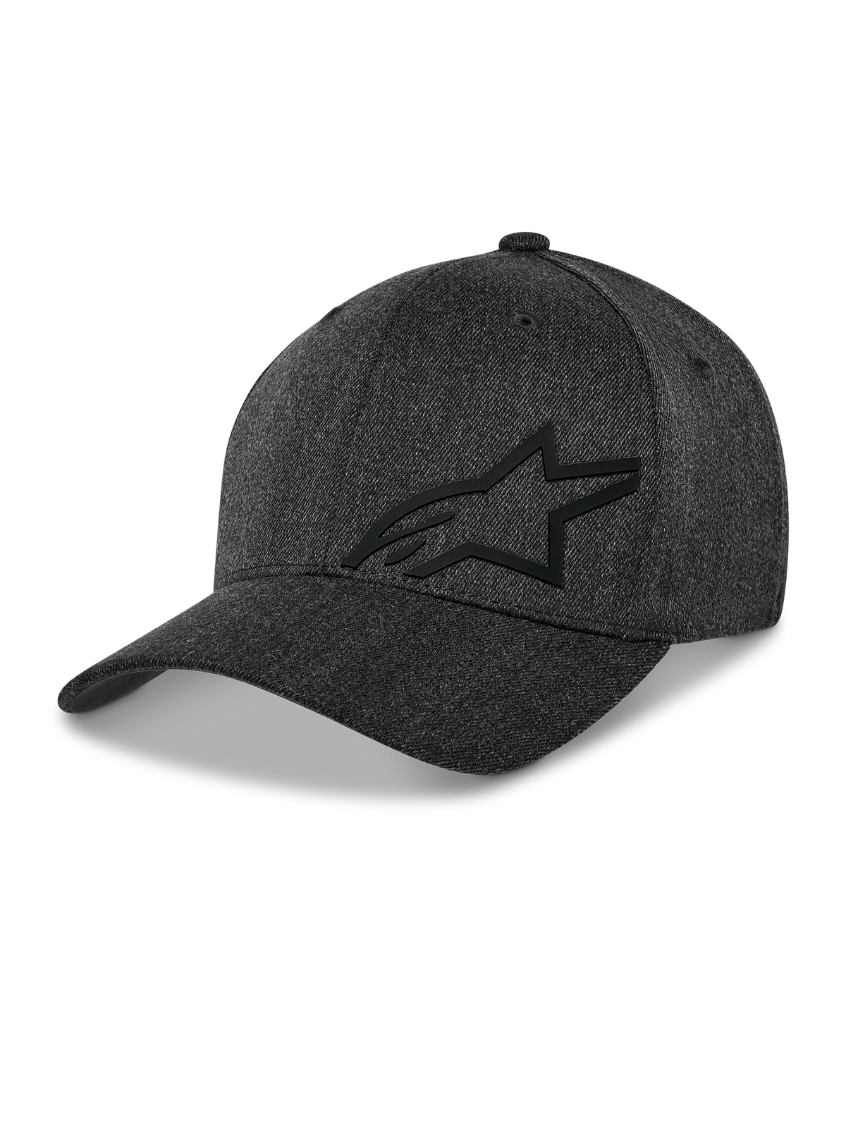 Alpinestars Corp Shift Multi Hat, baseballkasket, mørkegrå meleret, sort 3D Astars-logo, struktureret krone, buet skygge, strækbart twill-stof, casual motorsport livsstils-hovedbeklædning