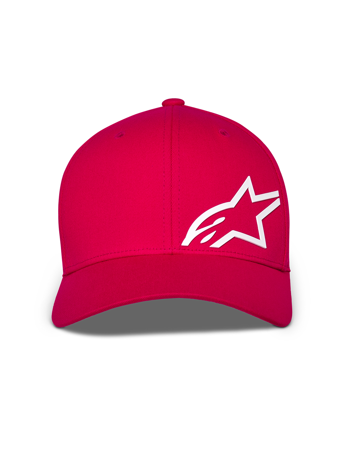 Alpinestars Corp Shift Multi kasket, baseballkasket, rød, med et stort hvidt 3D Astars-logo på forsiden, buet skygge og struktureret krone, afslappet motorsport-hovedbeklædning